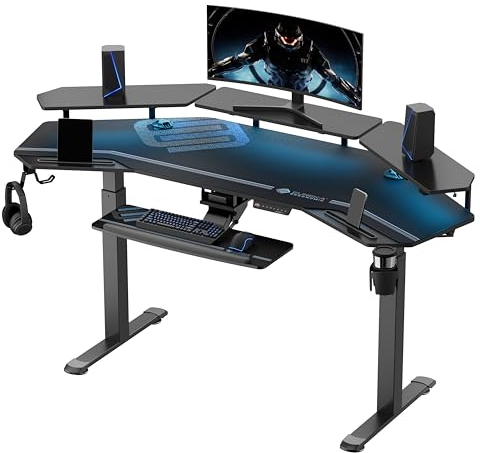EUREKA ERGONOMIC Höhenverstellbarer Schreibtisch 182×76cm Stehpult in Flügelform Gaming Tisch Höhenverstellbar Elektrisch Groß Gaming Schreibtisch mit Led Monitorständer und Tastaturablage
