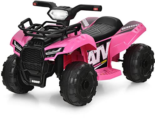 COSTWAY Quad Elettrico per Bambini, Auto Elettrica Cavalcabile con luce LED Musica e Box Anteriore, Mini Quad Regalo per Bambini 18-36 Mesi (Rosa)