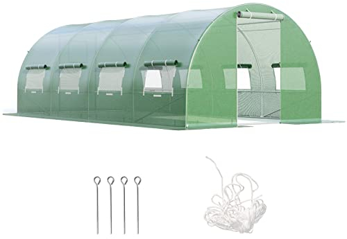 RELAX4LIFE Foliengewächshaus 6x3x2m-18m², Tunnelgewächshaus mit 8 Fenstern & 2 Reißverschlusstüren, Treibhaus aus Metallrahmen & PE Folie, Gewächshaus für Garten zur Aufzucht, Grün