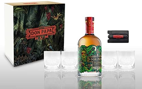 Don Papa Rum Masskara 0,7L (40% Vol) + 4 Tumbler mit Geschenkverpackung Glas Gläser + Handy Karten Halterung zum aufkleben Rhum Ron Aged Philippine Rum- [Enthält Sulfite]