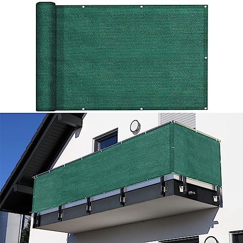 Balkonbespannung 120 x 600 cm Wind HDPE UV-Schutz Sichtschutzmatte Sichtschutzzaun mit Kabelbinder Ohne Bohren für Balkon Terrasse Garten, Grün