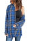 Wenrine Damen Karierte Bluse Langarm V-Ausschnitt Hemd Button Down Hemdjacke Flanell, Blau, L