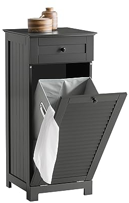 SoBuy Meuble Bas de Salle de Bain Corbeille à Linge Armoire Toilette Meuble de Rangement avec 1 Tiroir et 1 Panier à Linge, Gris, 40x38x90cm, BZR73-DG