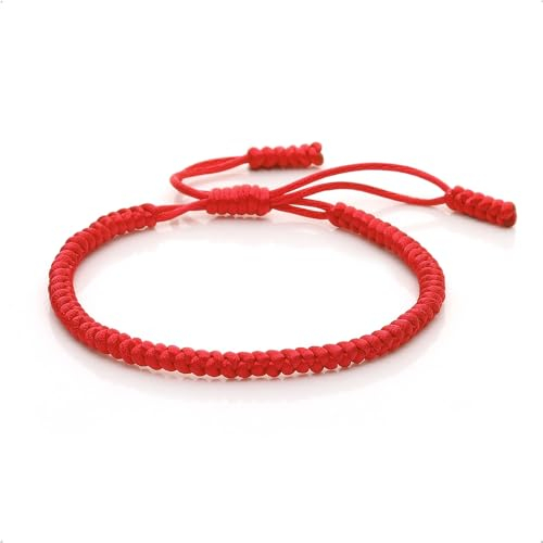 EVEMATE Tibetisches Glücksarmband für Frauen & Männer - Buddhistisches Armband - Geflochtenes Freundschaftsarmband - Glücksbringer Geschenk - Tibet Stil Glücksband (Rot)