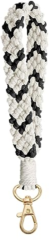 AOKSUNOVA Schlüsselanhänger Band Makramee Armband Schlüsselband Frau Schlüsselband Kurz Lanyard Schwarz + Weiß