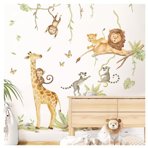 DEKO KINDERZIMMER Wandtattoo Dschungel Tiere Wandaufkleber Safari Affen Giraffe Wandsticker Babyzimmer Wandsticker Kinderzimmer Schlafzimmer Wanddeko DK1148-05