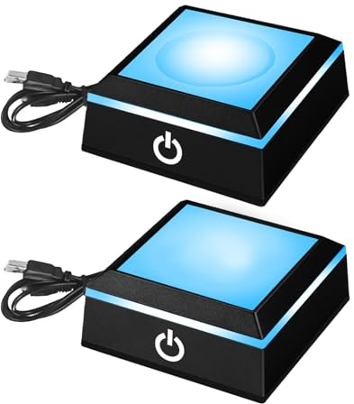 QENETY LED Light Base, Multicolor Square Show Stand Display Plate with Sensitive Touch Switch, 3D Crystal Light Base Light Up Display Stand (Black Concave + Flat)