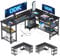 ODK L Shaped Gaming Desk, 150 x 102 cm Reversible Computer desk with 2 Sockets and 2 USB Charging Ports, Corner Desk with Storage for Home Office Black
