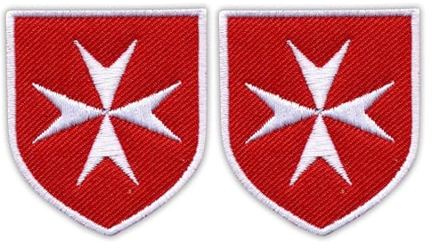 Set di due toppe ricamate a forma di croce di Malta, da cucire, con stemma