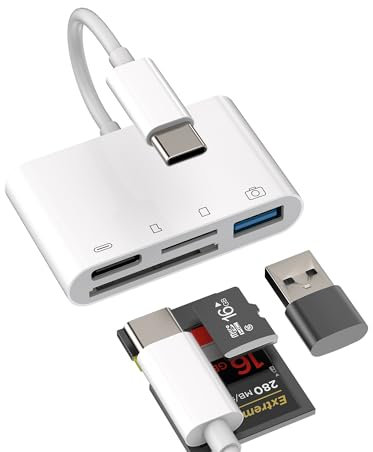 Adattatore USB C USB 3.0 Lettore Schede SD Micro SD 4 in 1 Hub Card Reader Caricatore per Apple Iphone 15 Ipad Macbook Air Compatibile con Samsung Docking Station OTG Multipresa Computer PC Accessori