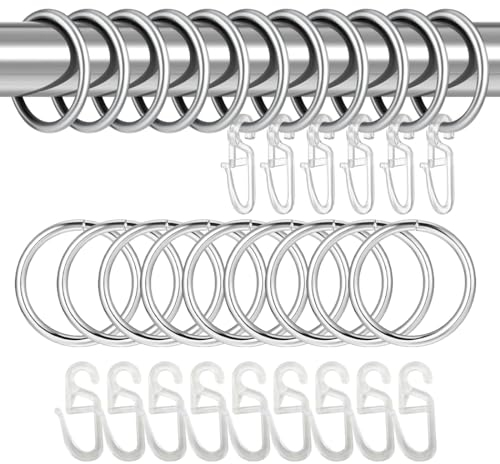 YOYEAH 40 Stück Gardinenhaken - Vorhang Haken und Ringe, Metall und Kunststoff, für Duschvorhänge und Fenster Gardinen, 30mm Innendurchmesser (Silber)
