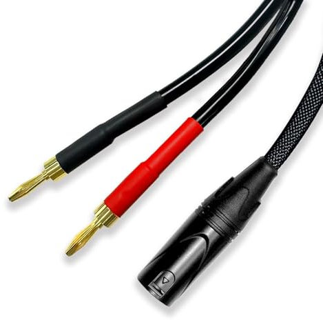 Meamaz 1 Pack 6.56FT XLR to Banana Speaker Cable, Male to 2 Male Plugs XLR Cable, OFC 12AWG wire, Heavy Duty Nylon Braided Cover, for Banana to Speaker Power Amplifier(Black/2M)