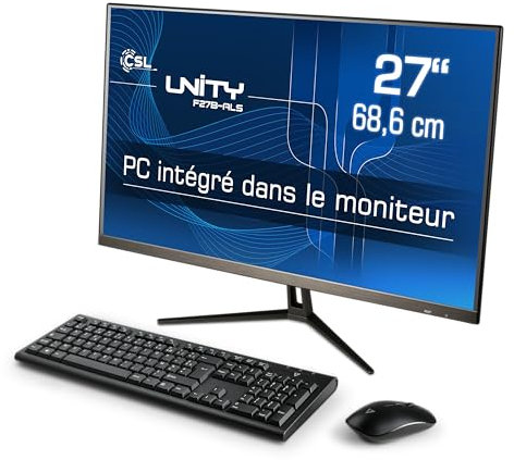 PC Tout-en-Un CSL Unity F27B-ALS, 68,58 cm (27 Pouces, 1920x1080 Full HD) - AIO Puissant (Intel N200 CPU 4x3700 MHz, 1000 Go SSD, 32 Go DDR4-RAM, Win 11 Home), Noir