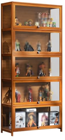 Vitrine, Bambusregale mit Klapptür, Sammlungsdisplay für Schlafzimmer, Wohnzimmer und Arbeitszimmer, Figuren und Aufbewahrungs-Organizer