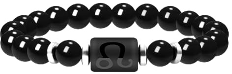 Oneress Zodiac Bracelet for Men and Women, 8mm Natural Black Agate Stone Constellation Star Sign Horoscope Bracelet 12 Constellations Cylinder Charm Bracelet Prayer Blessing Bracelet
