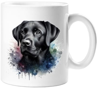 Stag Gallery Black Labrador Retriever Lab Dog Watercolour Splash Effect Gift 10oz Ceramic Mug Artistic Colourful Coffee Tee