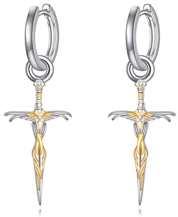 Angel Hoop Earrings 925 Sterling Silber Schwert Ohrringe Engel Schmuck Geschenke für Damen Männer Mädchen