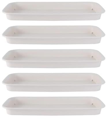 AWHAO 5 Pezzi Vassoio per Piante, Vassoio per Fioriere in Plastica, Vassoio Rettangolare per Davanzale Interno Esterno, 48 cm x 19 cm, Bianco