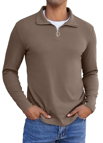 COOFANDY Pullover in Pile con Mezza Zip Uomo, Felpa a Maniche Lunghe da Esterno, Autunno e Inverno, Calda, Leggera Marrone L