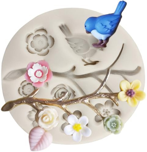 MINFEIDMS Bird Silicone Moulds Tree Branch Leaves Fondant Mould Flower Candy Chocolate Mould for Sugar Cake Decorating Cupcake Topper Gum Paste Polymer Clay