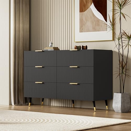 Moimhear Elegantes Sideboard mit modernem Design, Kommode mit Schubladen und viel Stauraum (Schwarz+Gold)