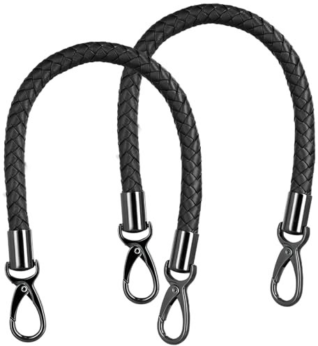 2 StüCk Leder Taschengurt, Schultergurt FüR Taschen, Taschengurte Zum Wechseln, Schultergurt Mit Karabiner, Taschengriffe FüR HäKeltaschen, Henkel FüR Taschen FüR Taschenherstellung/Korb Schwarz