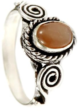 Pfirsichmondstein Versilberter Ring Damen Herren Schmuck T185E_66 (21.0)