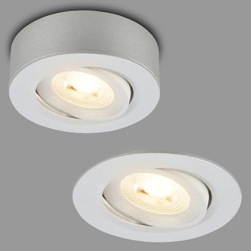BRILONER - Faretto da superficie e da incasso 2 in 1 LED, orientabile, dimmerabile, luce bianca calda, spot LED 230V, spot da soffitto, dimensione foro 68mm, 90x30mm (DxH), cromo opaco