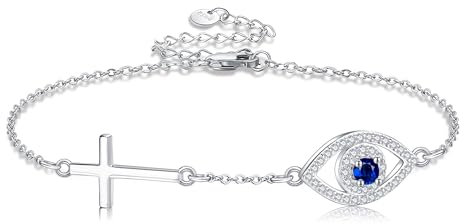 DAYLINLOVE Evil Eye Armband 925 Sterling Silber Kreuz Blau Evil Eyes Link Für Frauen