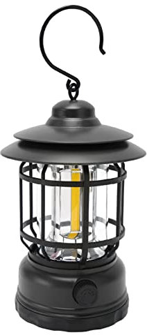 Qukaim Lanterne de tente étanche pour camping - IPX4 - Rechargeable par USB - Portable - Lampe de tente COB avec crochet - Lumière décorative rétro pour une utilisation en extérieur - Noir