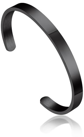 Bandmax Armband Herren Damen Edelstahl Charm Armband Schwarz Armreif Offen Armspange Männerarmband Manschettenarmband Freundschaftsarmband Modeschmuck Accessoires