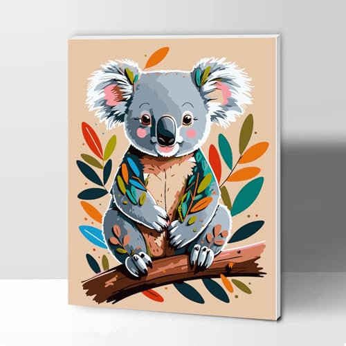 Modojuny peinture par numéros pour adultes et enfants - Paint by Numbers Kit avec peintures acryliques et pinceaux – Cadeau et décoration murale - 30 x 40 cm - Koala (avec Cadre) - 9 ans et plus