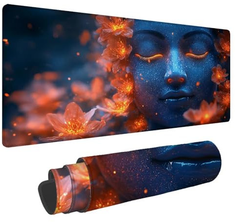 Mouse Mat Zen Gaming Mouse Pad Flowers XXL Mouse Pad 1600x800x4mm Waterproof Desk Mat Large, with Non-Slip Rubber Base, Stitched Edges Extended Keyboard Pad for PC, Laptop, Game Desktop Decor A-810