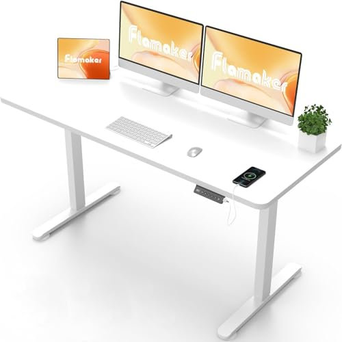 Flamaker Höhenverstellbarer Schreibtisch Ganze Tischplatte 160 x 60 cm Schreibtisch Höhenverstellbar Elektrisch mit Memory-Steuerung un Sitzende Erinnerung und USB-Aufladung (Weiß)