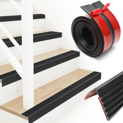 MIUUIPI Treppenkanten Antirutsch Treppenkantenschutz, Treppenkantenprofil Selbstklebend, Rutschfeste Treppenstufe für Außen und Innenbereich (Schwarz, 4m)