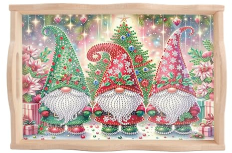 SHEGZHUC Diamond Painting Tablett Serviertablett mit Griffen 20×30cm Diamant Painting Servierplatte Weihnachtszwerge Holztablett Rechteckig Dekotablett Küchentablett Frühstückstablett fürs Bett