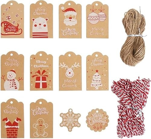 Geschenkanhänger Weihnachten, 120 Stück Weihnachtsanhänger, Geschenkband Weihnachten Anhänger Für Likörflaschen, Marmeladengläser, Namensschilder, Flaschenetiketten