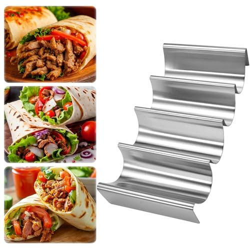 Wellenförmiger Taco Halter Edelstahl, Hot Dog Holder, W-Förmiger Burrito Ständer mit Griffen,Taco-Stand,Brötchenhalter, Tortilla-Ständer in Wellenform für Halten Tortilla, Sandwiches, Pfannkuchen