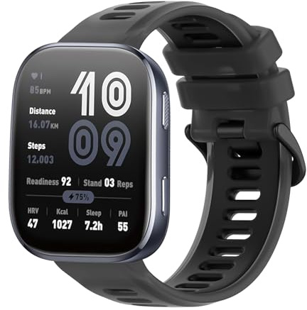 Hiseus Armband Kompatibel mit Amazfit Bip 6 Atmungsaktiv Silikon Sport Armband (Schwarz)