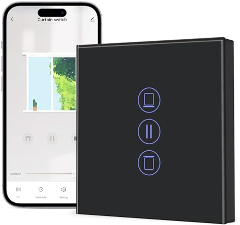 BSEED Interruptor Inteligente Persiana WiFi,86 * 86mm Negro,Interruptor Inteligente Pared de Persiana Compatible con Smart Life,Tuya,Alexa y Google Home,Control por Voz,Panel de Cristal