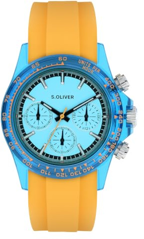 s.Oliver The Colorful Watch Herren Chronograph Uhr | 40 mm - Uhr in 5 ATM - Sportliche Analoguhr mit Stoppfunktion als moderner Begleiter für Alltag und Freizeit