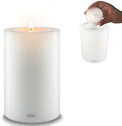 Qult Farluce Trend • Teelichthalter in Kerzenform • Kerze • Kunststoffkerze in Kerzenoptik • Teelichtkerze mit Teelichteinsatz • inkl. Teelicht • weiß (Ø 12 H 20 cm)
