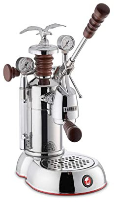 La Pavoni Esperto Abile 16 Cup Espresso Machine | Chrome Finish with Custom Rosewood Handles | 32 oz Nickel Plated Boiler | Dual Foaming Systems with Pressure Gauge