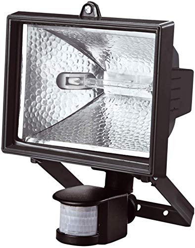 Greenfields Halogen Floodlight Security Light 180 Degree Adjustable 400W Black Aluminium with PIR Motion Sensor - 12m Range with Detection Angle and Sensitivity Settings