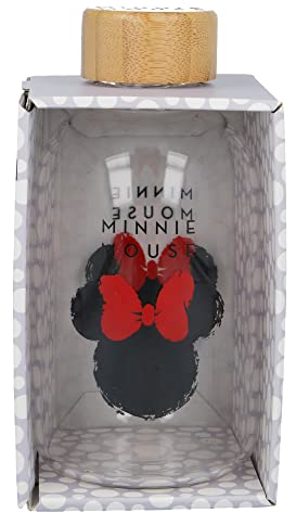 Stor DISNEY - Petite Bouteille en verre - Réutilisable MINNIE - Bouteille transportable 620 ml - couvercle en bambou