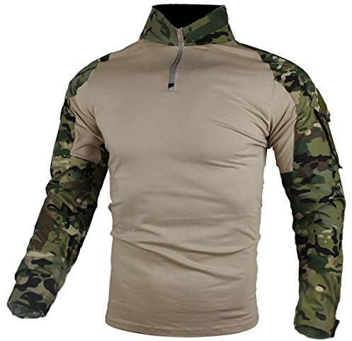 zuoxiangru Uomo Tattico Combattere Maglietta, Ripstop Traspirante Multicam Camicia per Militari A Caccia Airsoft (CP, EU L=Tag 2XL)