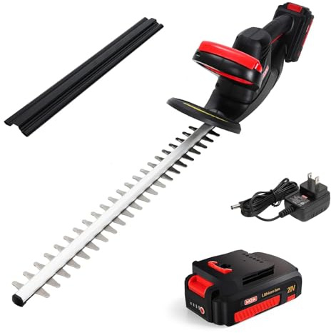 MZK Cortasetos inalámbrico de 22.4 pulgadas, recortadora de arbustos de 20 V, cortasetos de mano, recortadora de arbustos de hierba, recortadora ligera y compacta (batería y cargador incluidos)