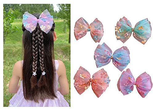 FEIFEI'S BOW Lot de 5 pinces à cheveux en mousseline de soie colorées pour bébé fille