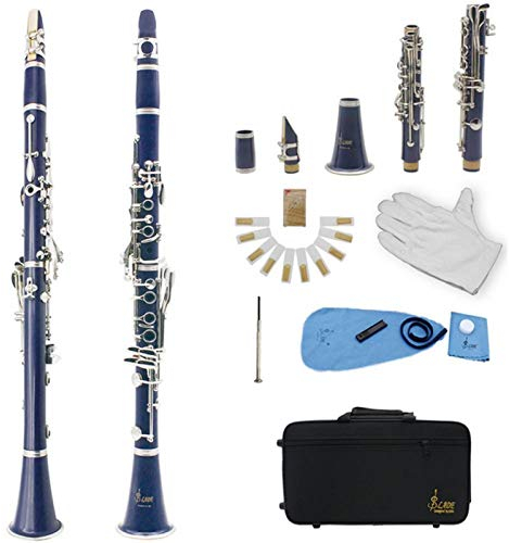 Klarinette 17 Tasten BB Flat Sopran Bakelit Klarinette mit Antioxidation Vernickeltem Knopfsatz, für Anfänger, Schüler und Klarinettenliebhaber(Navy blau)