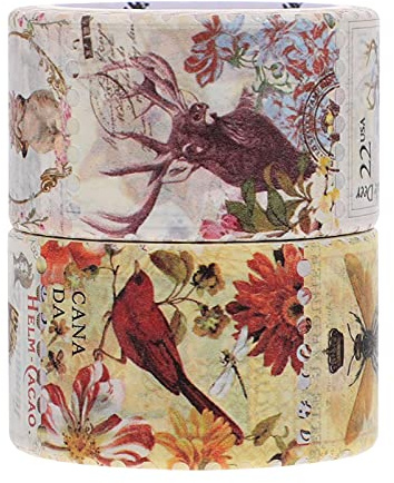 VICASKY 2 Rollen Briefmarken Und Washi Tape Stempel Aufkleber Scrapbooking Japanische Kunstaufkleber Scrapbooking Masking Tape Washi Sticker Japanpapier Papier Klebeband Japanisches Papier